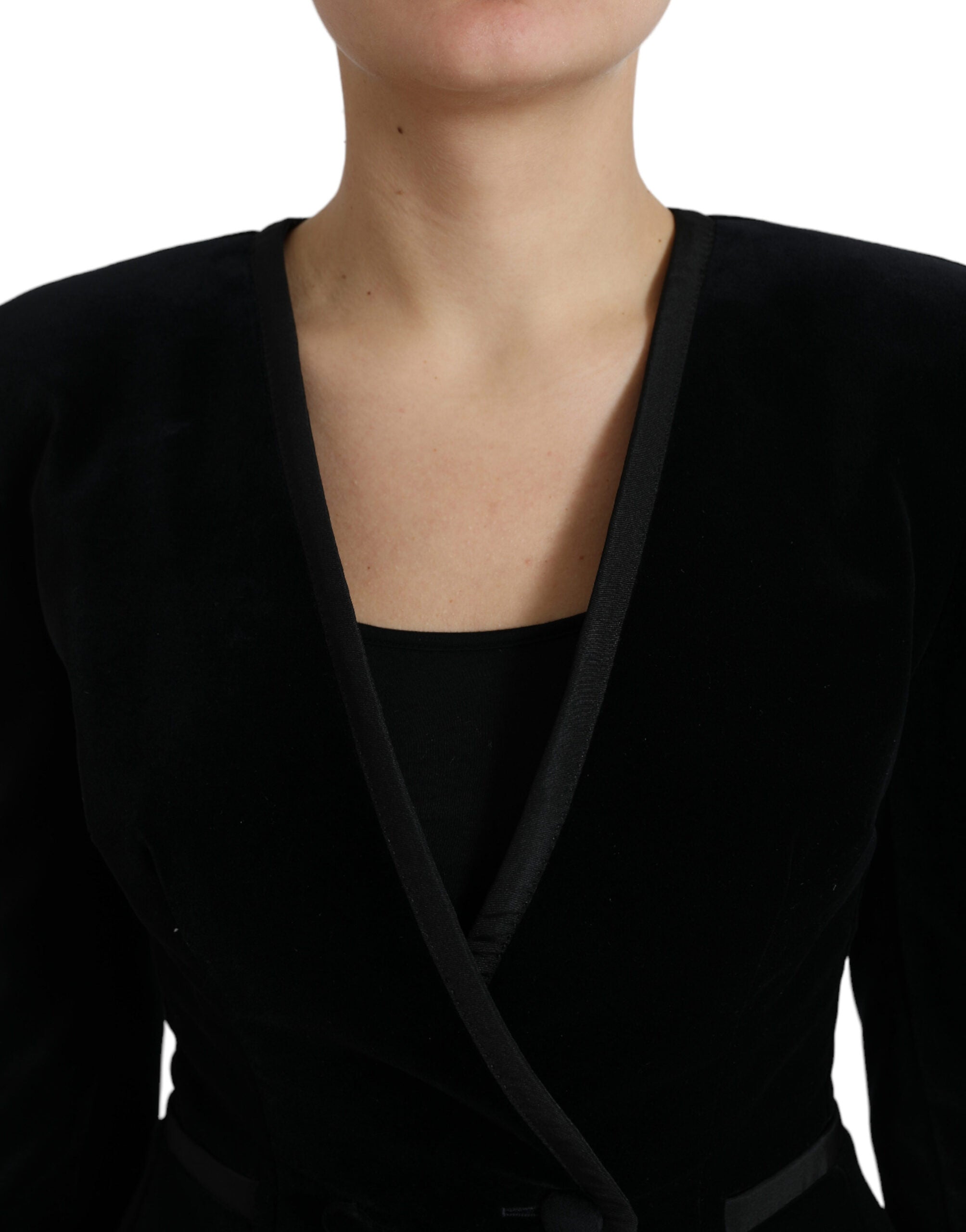 Schwarze zweireihige Jacke aus Samtbaumwolle