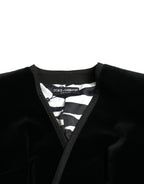 Schwarze zweireihige Jacke aus Samtbaumwolle