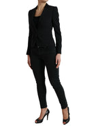 Schwarzer Einreiher Blazer Mantel aus Wolle
