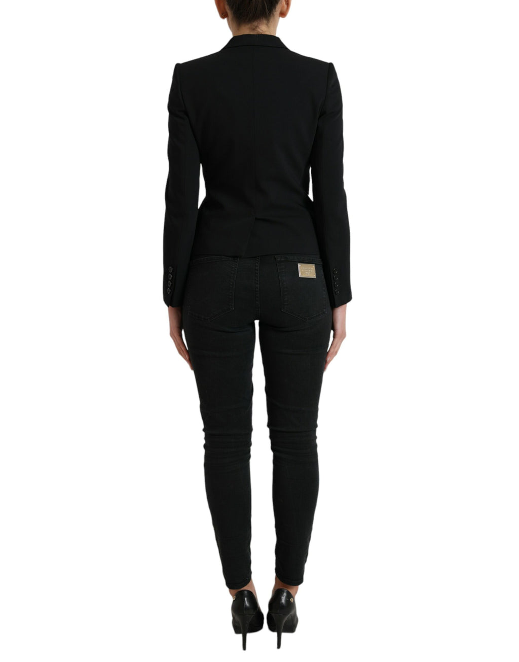 Schwarzer Einreiher Blazer Mantel aus Wolle