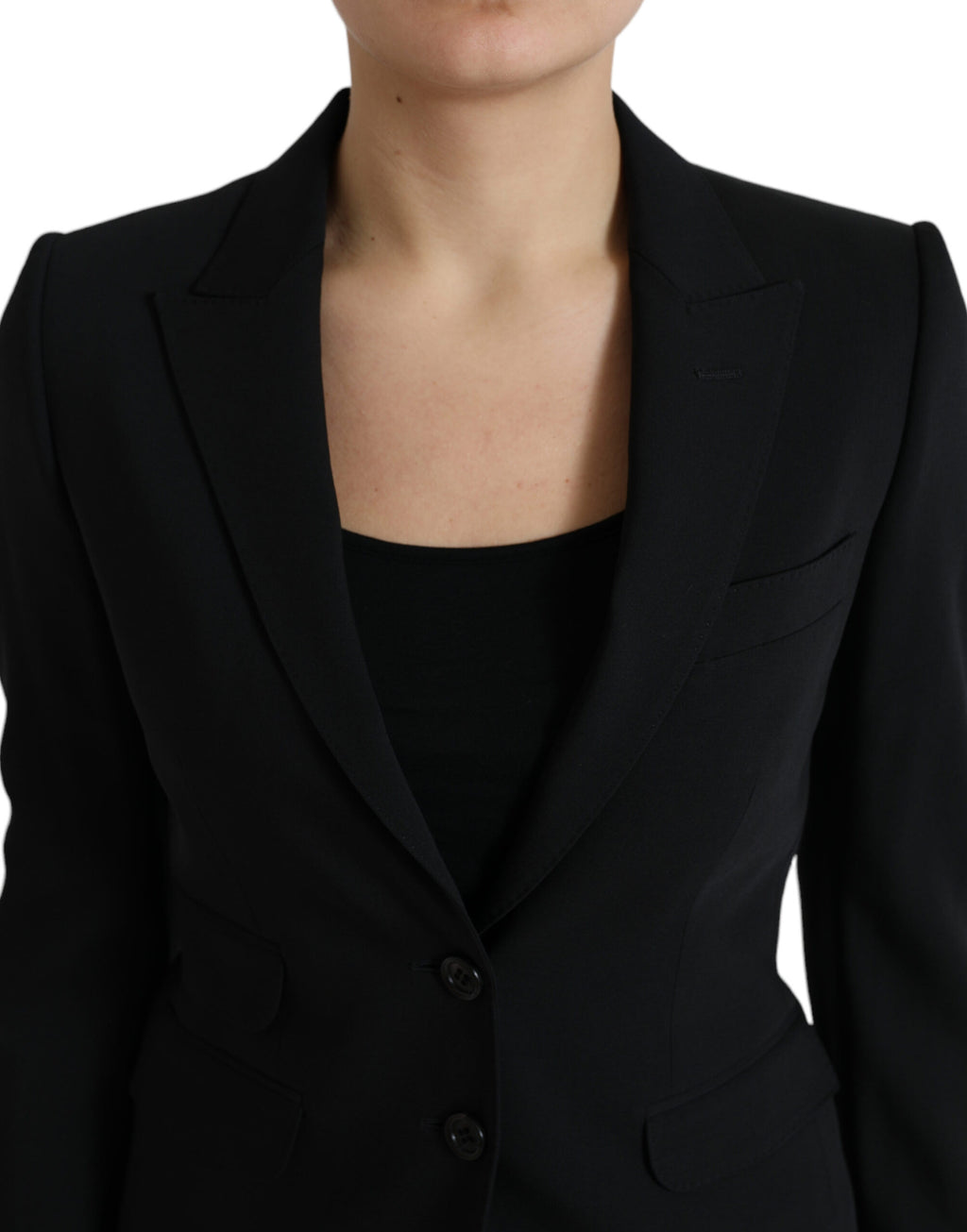 Schwarzer Einreiher Blazer Mantel aus Wolle