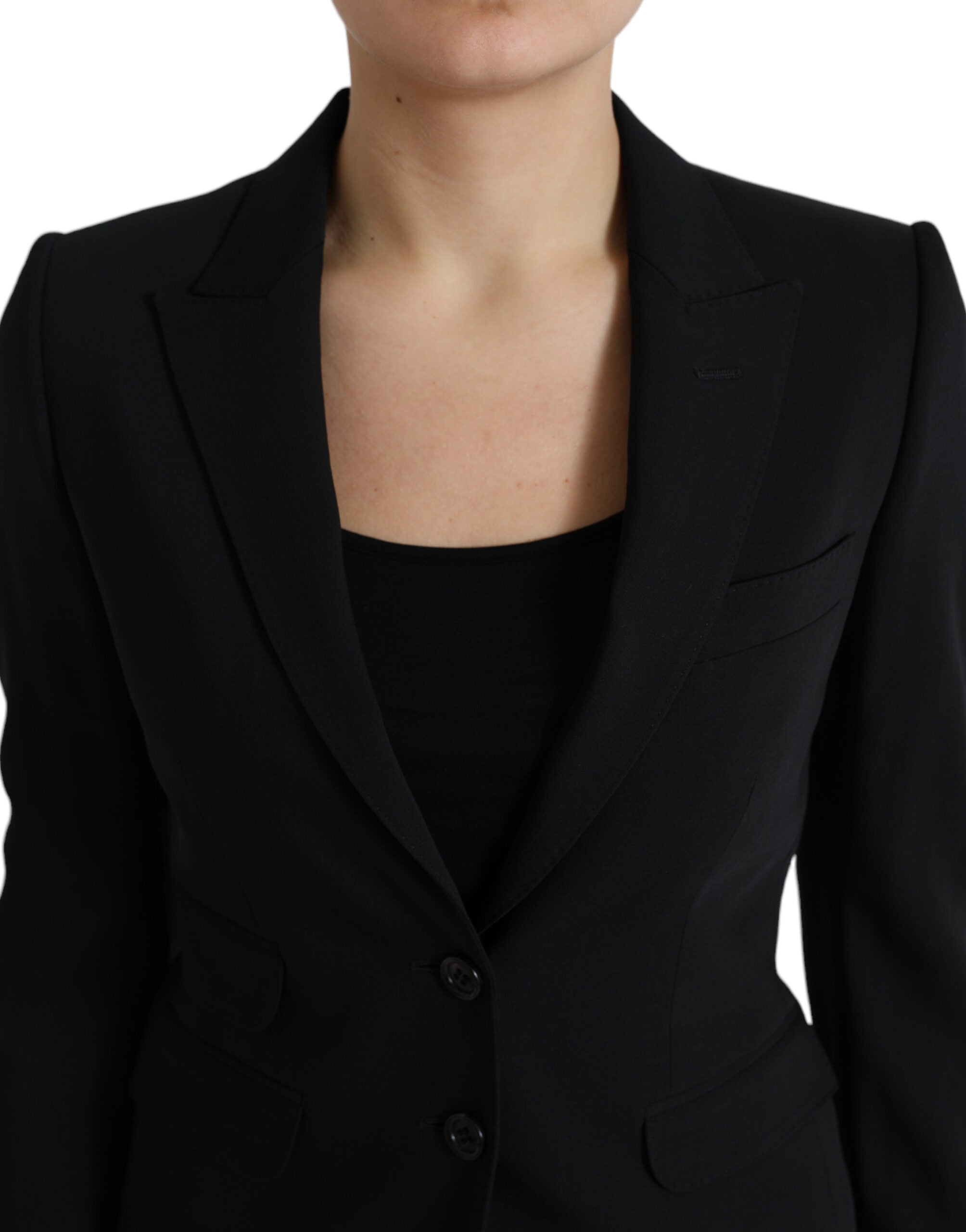 Schwarzer Einreiher Blazer Mantel aus Wolle