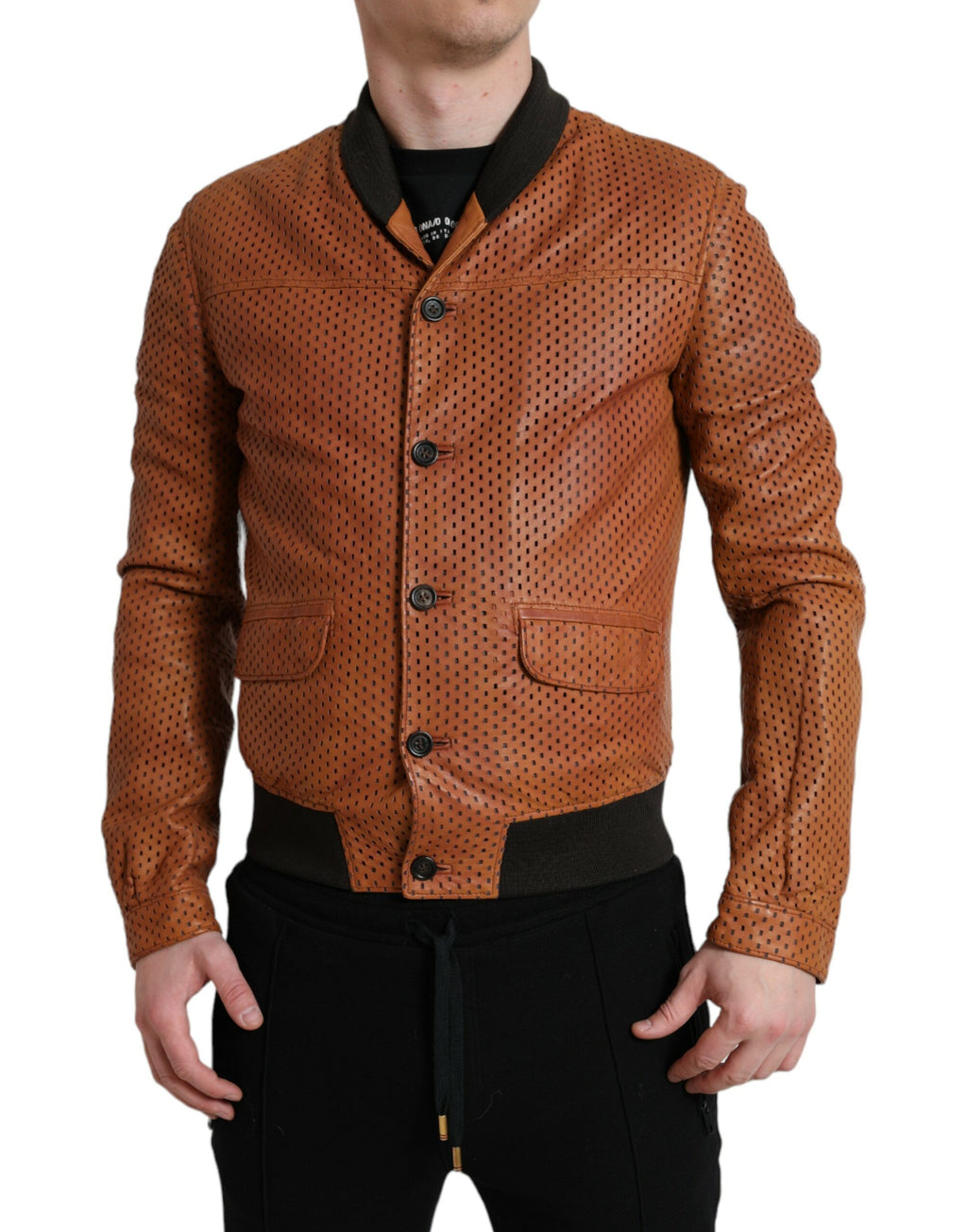Perforierte Jacke aus braunem Lammleder