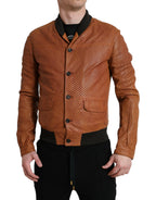 Perforierte Jacke aus braunem Lammleder