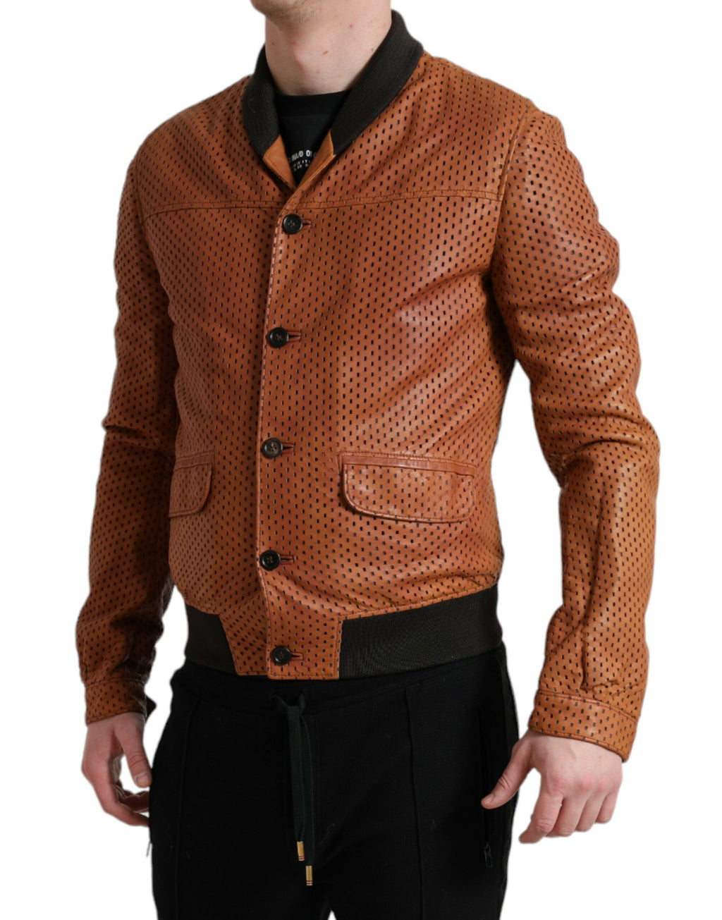 Perforierte Jacke aus braunem Lammleder