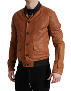 Perforierte Jacke aus braunem Lammleder