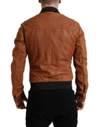 Perforierte Jacke aus braunem Lammleder