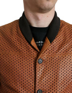 Perforierte Jacke aus braunem Lammleder