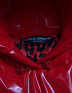 Shiny Red Hooded Cropped Short Coat Jacket