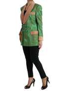 Grüne zweireihige Jacke im Blumenmuster