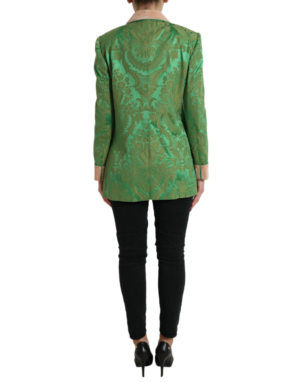 Grüne zweireihige Jacke im Blumenmuster