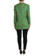Grüne zweireihige Jacke im Blumenmuster