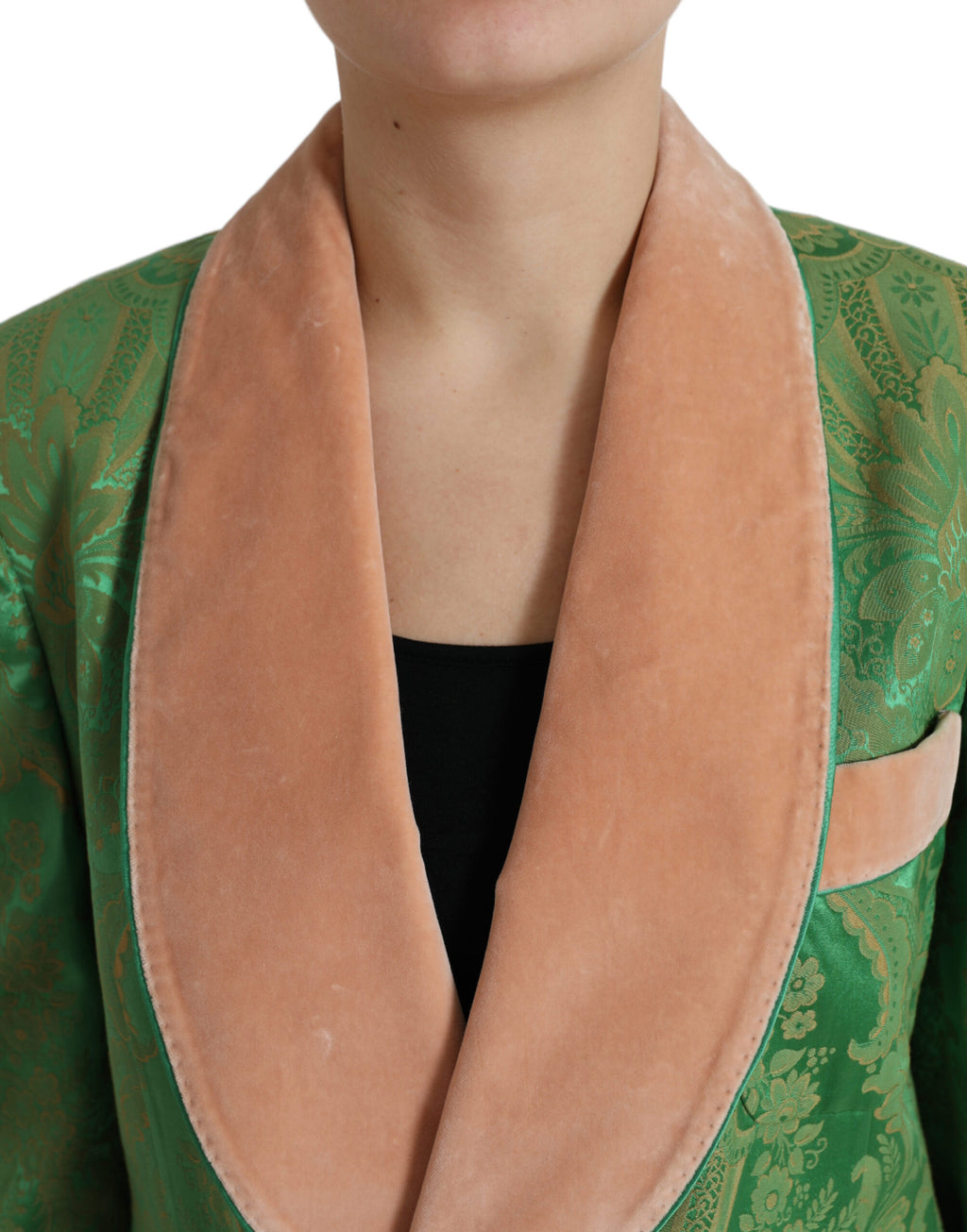 Grüne zweireihige Jacke im Blumenmuster