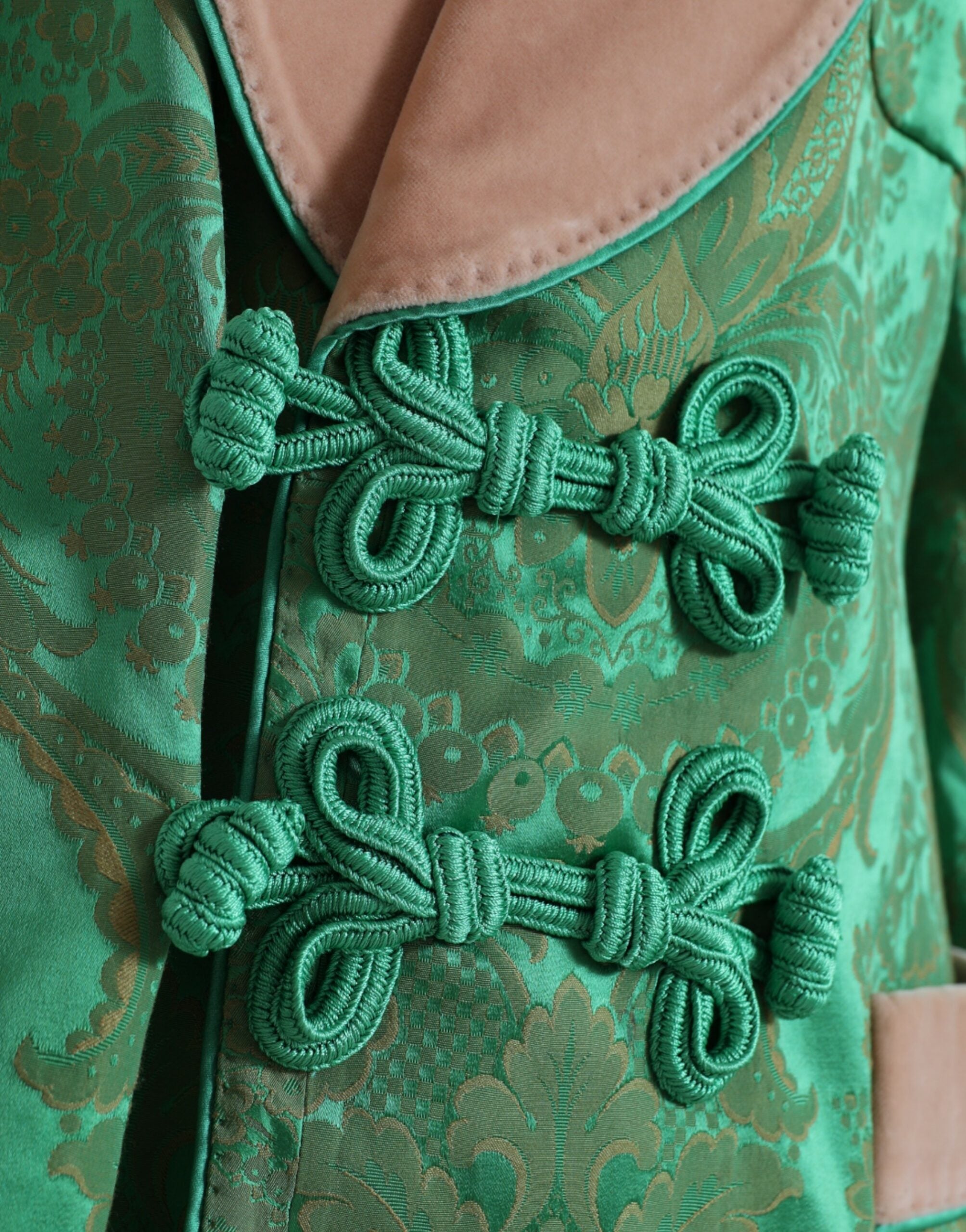 Grüne zweireihige Jacke im Blumenmuster