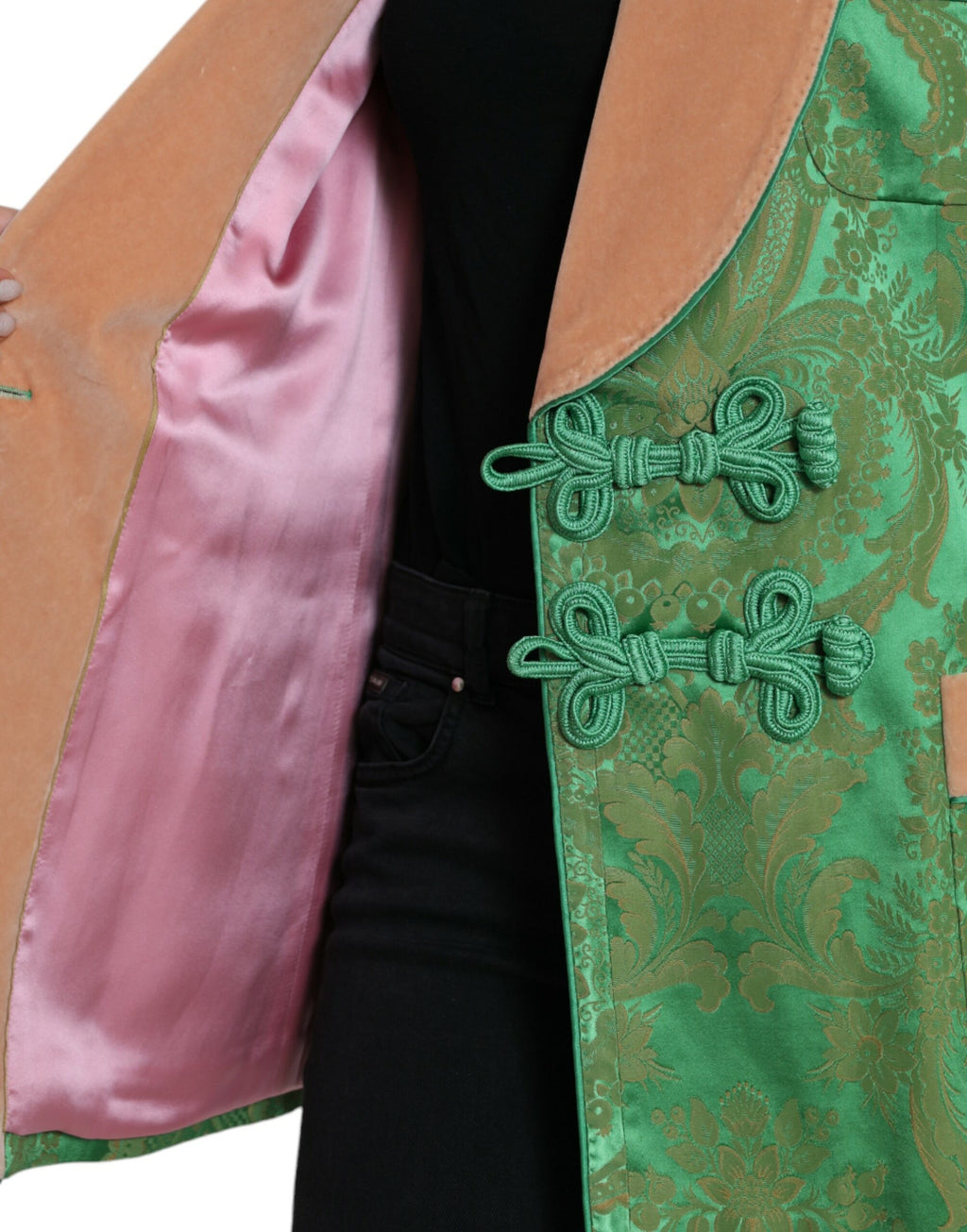 Grüne zweireihige Jacke im Blumenmuster