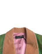 Grüne zweireihige Jacke im Blumenmuster