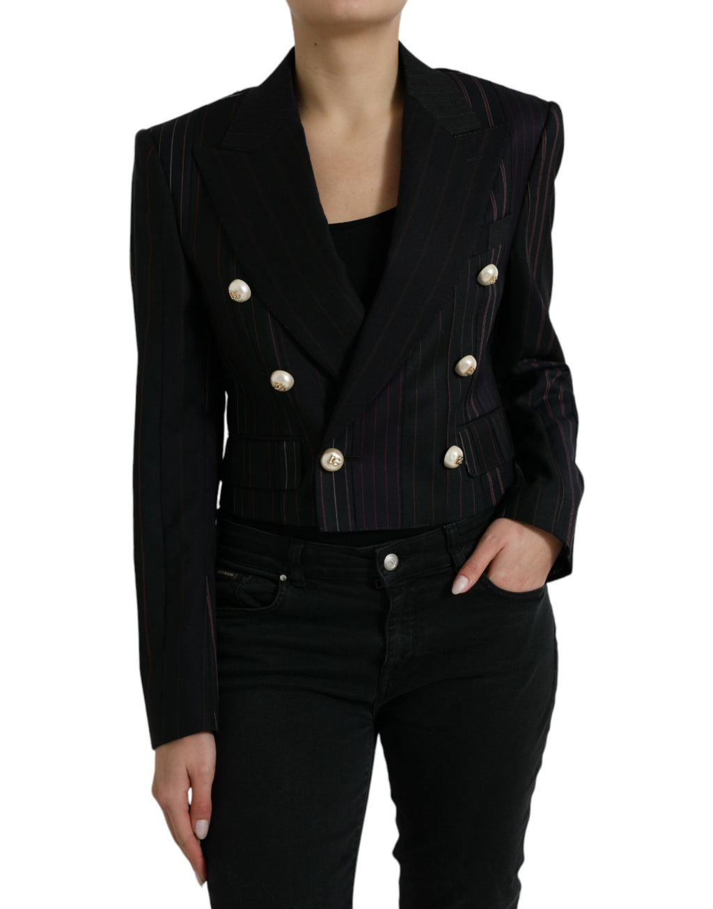 Schwarz gestreifte SICILIA Zweireiher-Jacke