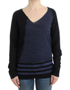 Schwarz gestreifter V-Pullover