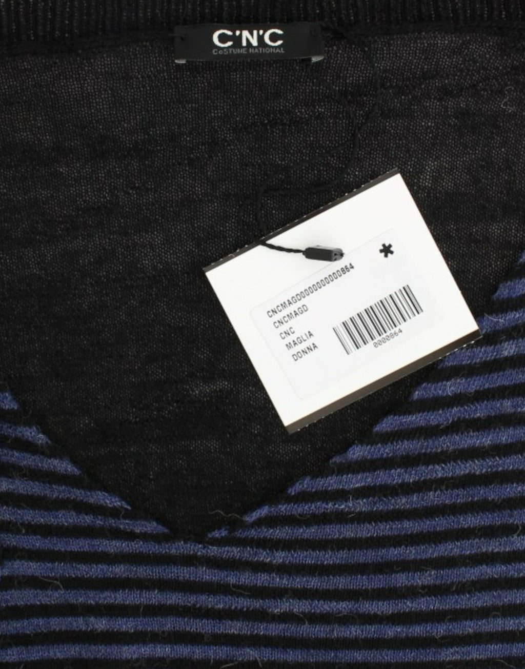 Schwarz gestreifter V-Pullover