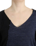 Schwarz gestreifter V-Pullover