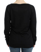 Schwarz gestreifter V-Pullover