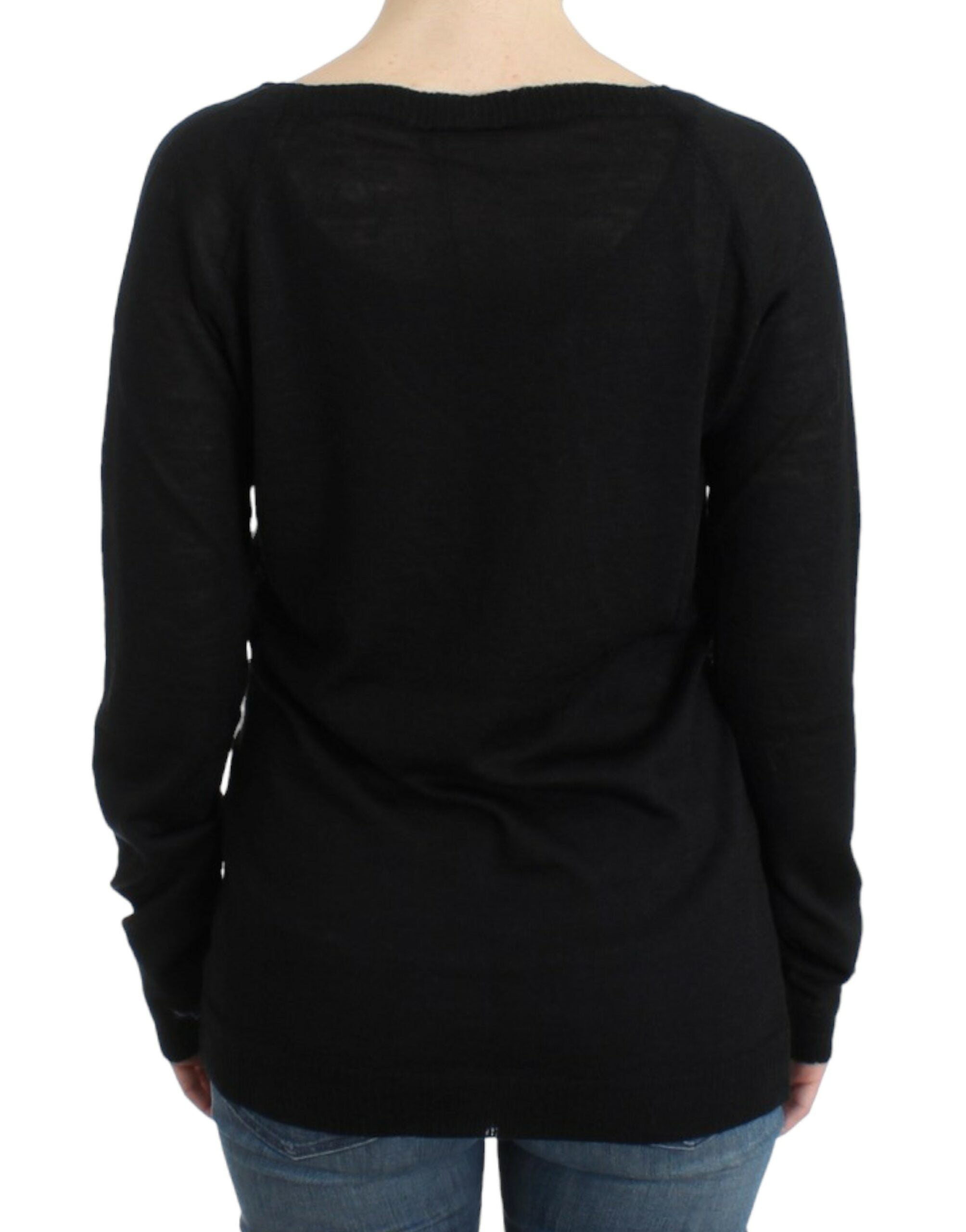 Schwarz gestreifter V-Pullover