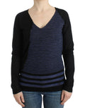 Schwarzer V-Ausschnitt-Pullover mit Streifen