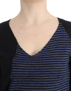 Schwarzer V-Ausschnitt-Pullover mit Streifen