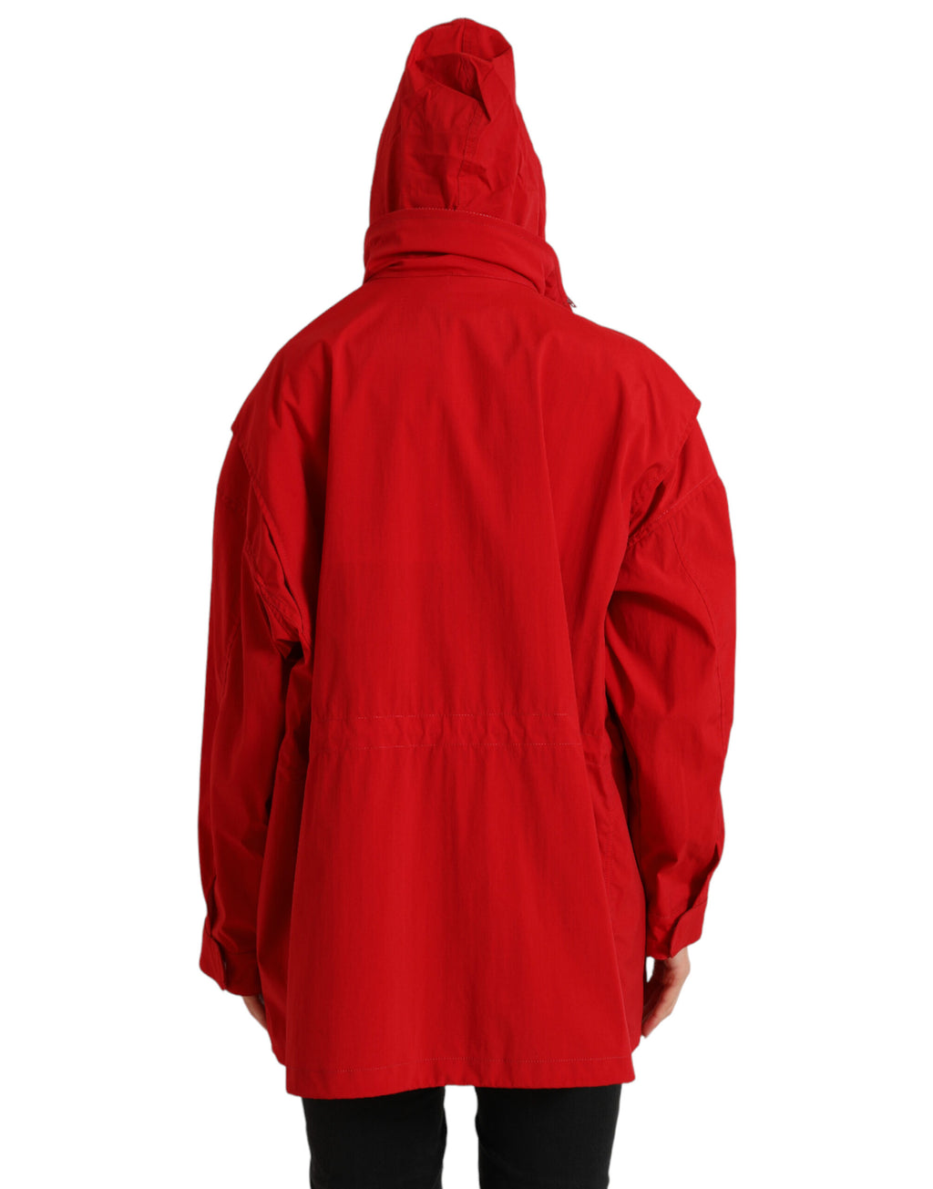Rote Polyester Regenjacke mit Kapuze und Knopfverschluss