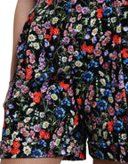 Schwarze High-Waist-Hotpants mit Blumenmuster