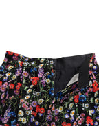 Schwarze High-Waist-Hotpants mit Blumenmuster