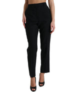 Schwarze gerade Hose aus Wolle mit hohem Bund