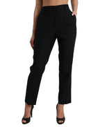 Schwarze gerade Hose aus Wolle mit hohem Bund
