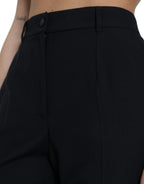 Schwarze gerade Hose aus Wolle mit hohem Bund
