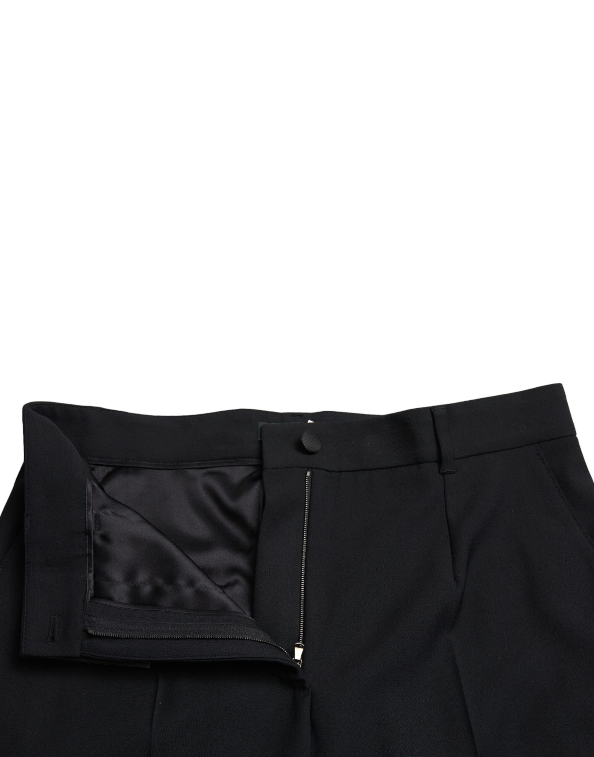 Schwarze gerade Hose aus Wolle mit hohem Bund
