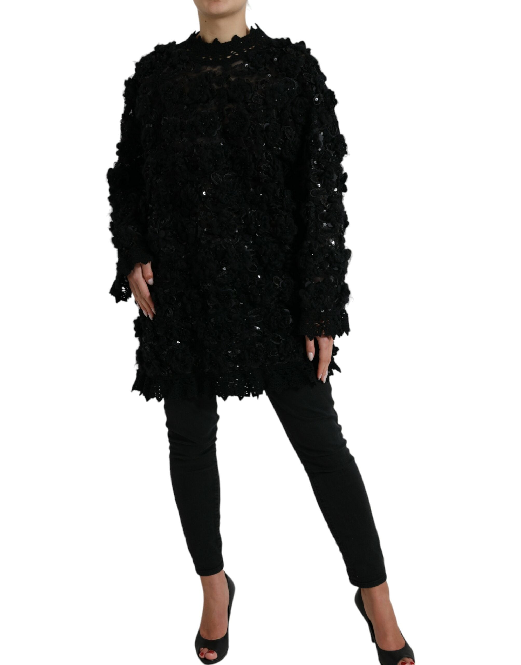 Schwarzer Pullover mit Paillettenbesatz