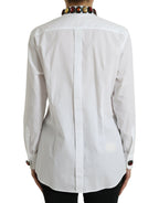 White Cotton Crystals Embellished Shirt Top