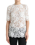 Weiße Bluse aus Baumwolle mit Blumenstickerei, Rundhalsausschnitt