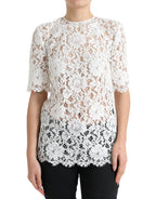 Weiße Bluse aus Baumwolle mit Blumenstickerei, Rundhalsausschnitt