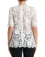Weiße Bluse aus Baumwolle mit Blumenstickerei, Rundhalsausschnitt