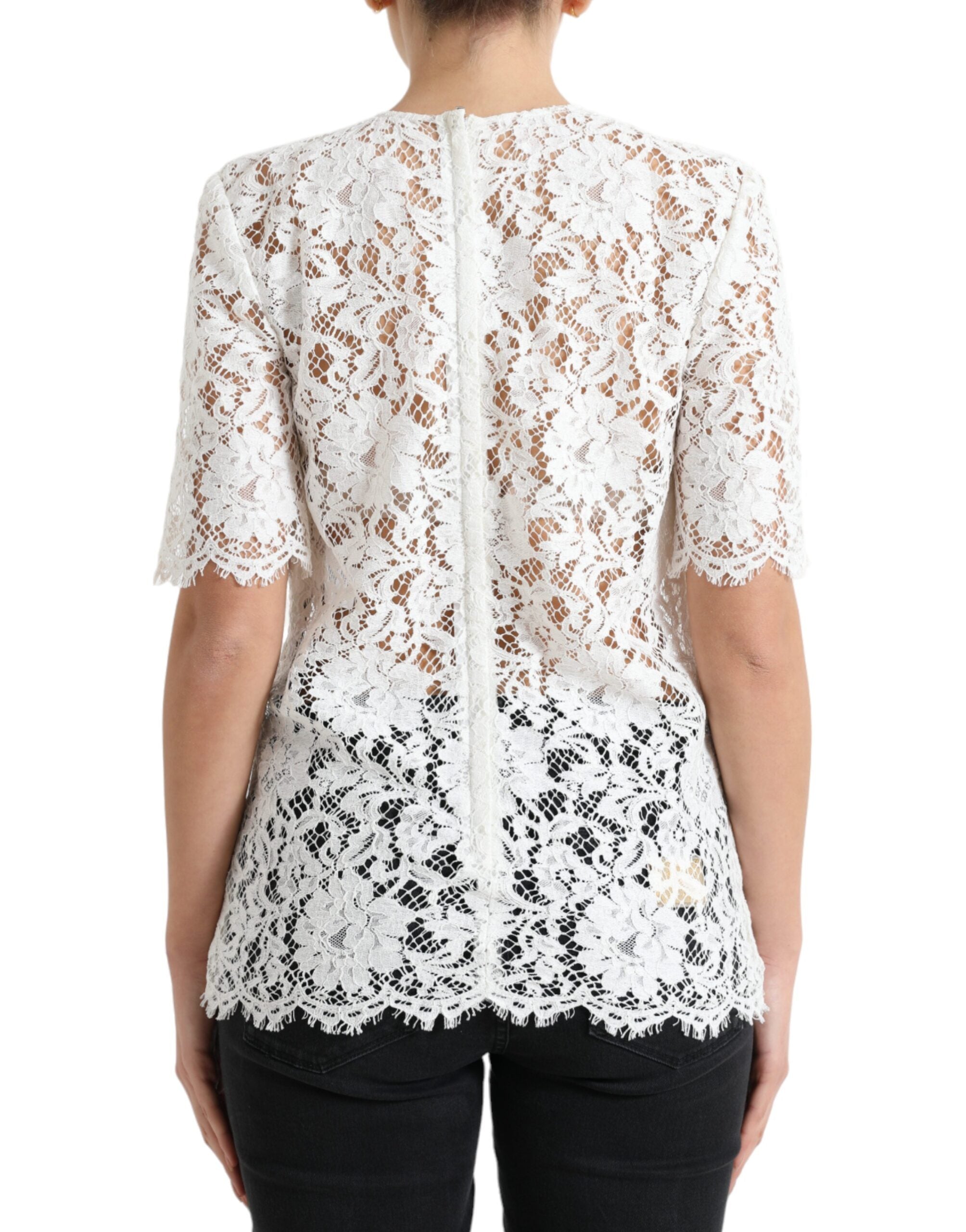 Weiße Bluse aus Baumwolle mit Blumenstickerei, Rundhalsausschnitt