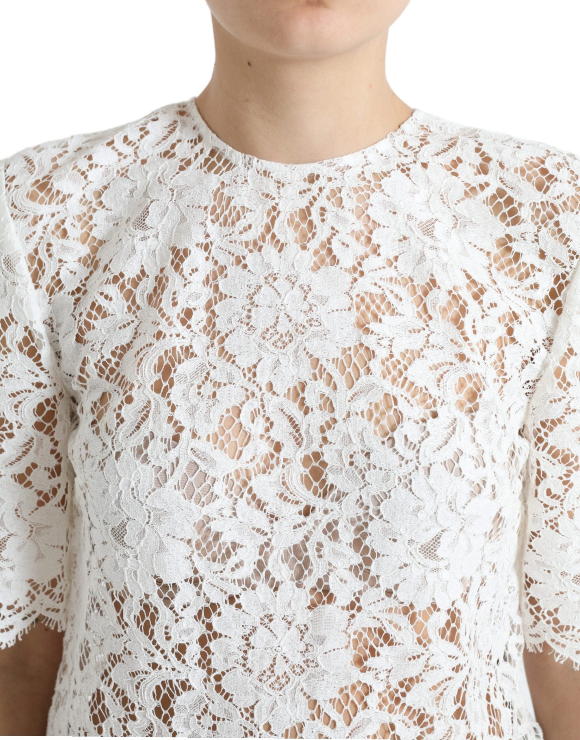Weiße Bluse aus Baumwolle mit Blumenstickerei, Rundhalsausschnitt