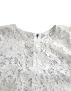 Weiße Bluse aus Baumwolle mit Blumenstickerei, Rundhalsausschnitt