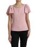 Pink Kurzarm Bluse mit Rundhalsausschnitt