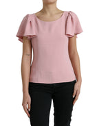 Pink Kurzarm Bluse mit Rundhalsausschnitt
