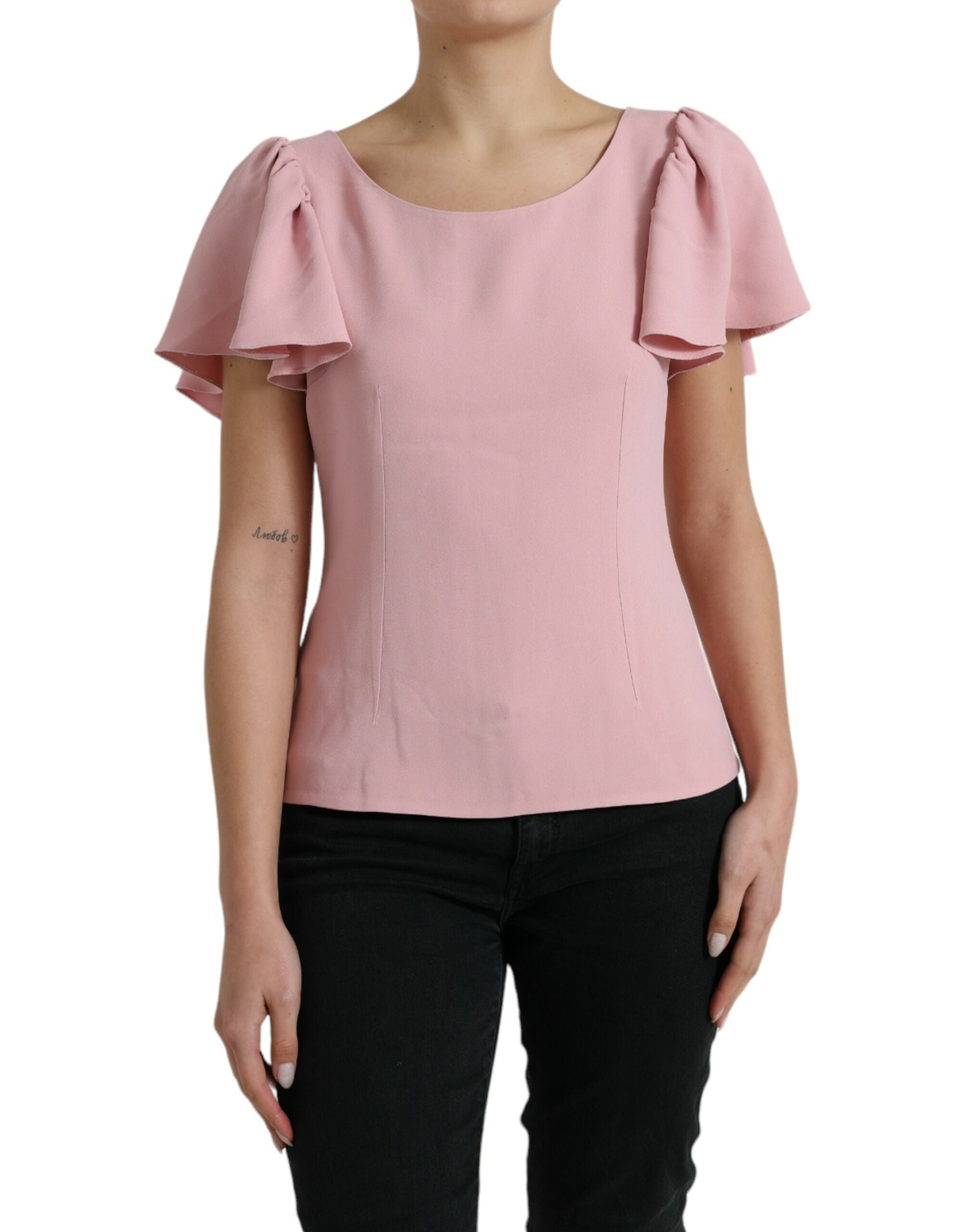 Pink Kurzarm Bluse mit Rundhalsausschnitt