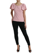 Pink Kurzarm Bluse mit Rundhalsausschnitt