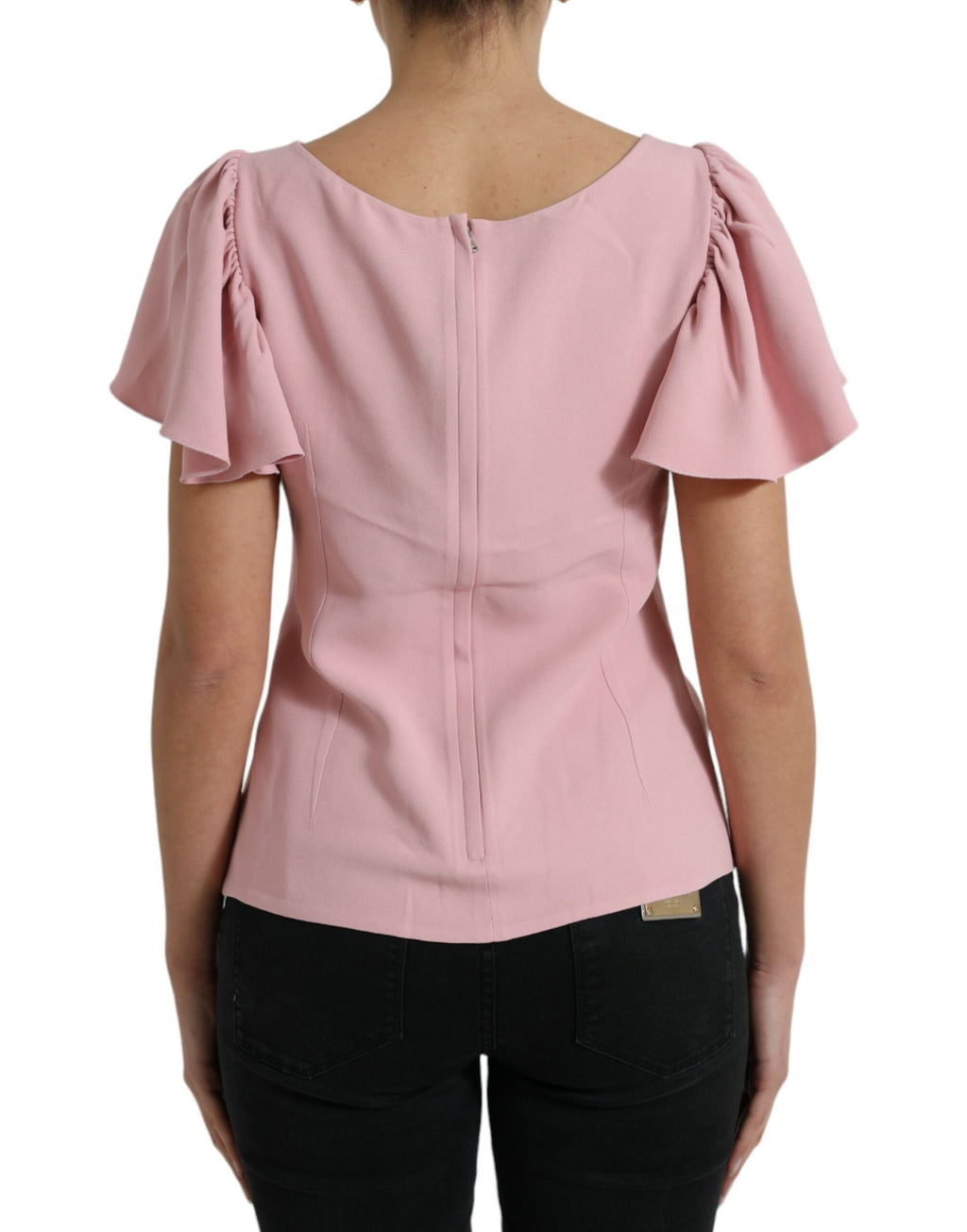 Pink Kurzarm Bluse mit Rundhalsausschnitt