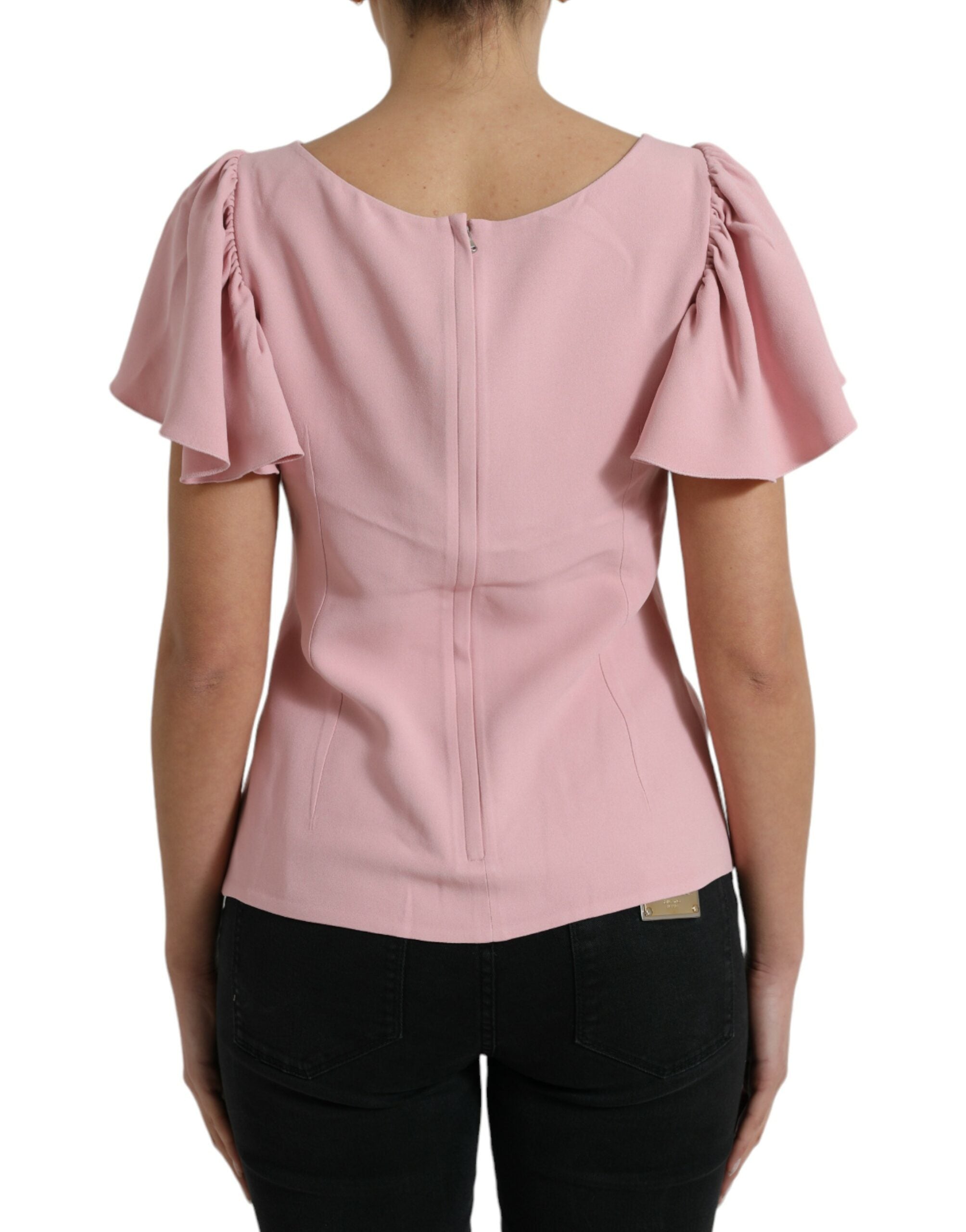 Pink Kurzarm Bluse mit Rundhalsausschnitt