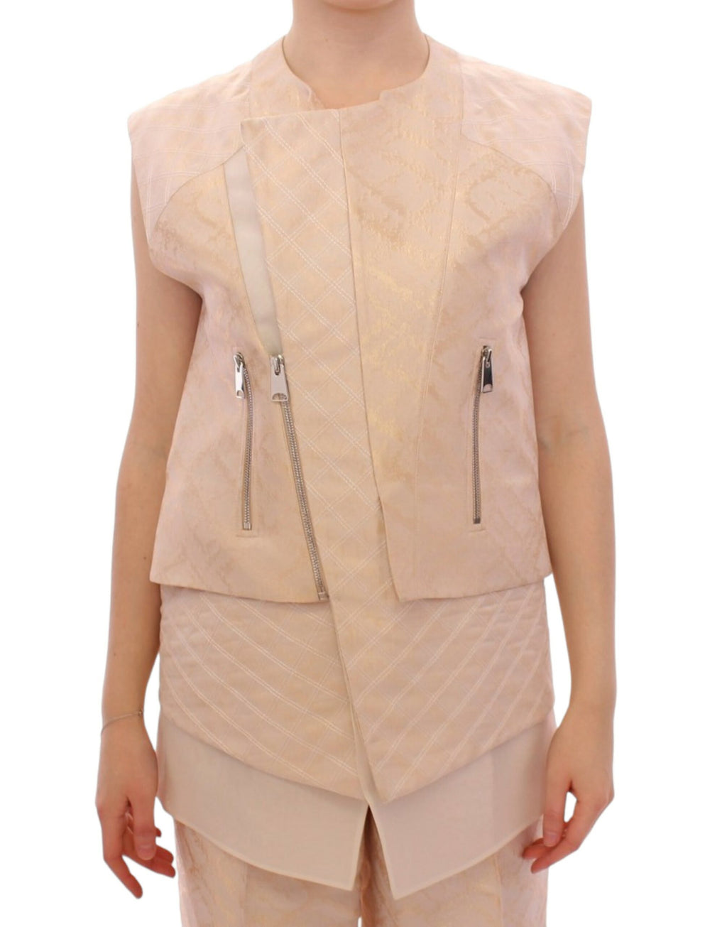 Ärmellose Jacke aus beigem Brokat